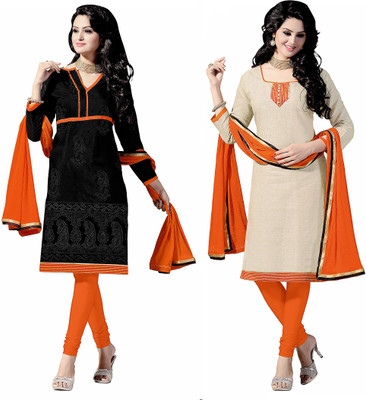 

Jiya Chanderi Self Design, Embroidered Salwar Suit Dupatta Material(Un-stitched), Beige;black;orange