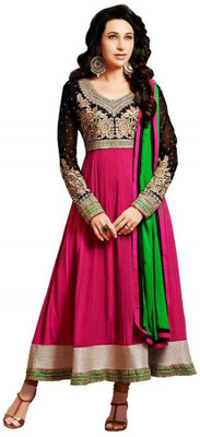 

Javuli Georgette Embroidered Semi-stitched Salwar Suit Dupatta Material, Pink