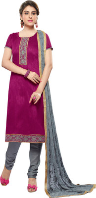 

Khushali Silk Self Design, Embroidered Salwar Suit Dupatta Material(Un-stitched), Grey;purple