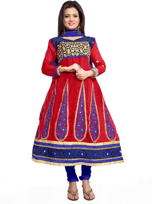 

Parishi Fashion Chiffon Embroidered Salwar Suit Dupatta Material(Un-stitched), Red