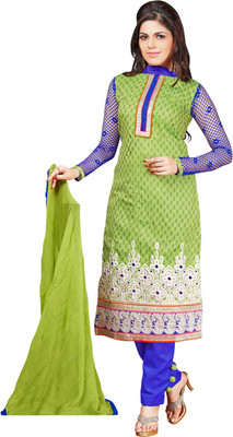 

Parishi Fashion Cotton Embroidered Semi-stitched Salwar Suit Dupatta Material, Green
