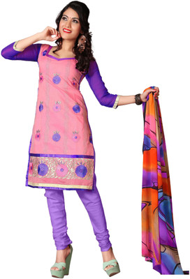 

Jiya Chanderi Self Design, Embroidered Salwar Suit Dupatta Material(Un-stitched), Multicolor;pink;purple