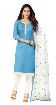 

Khushali Chanderi Self Design, Embroidered Salwar Suit Dupatta Material(Un-stitched), Light blue;white