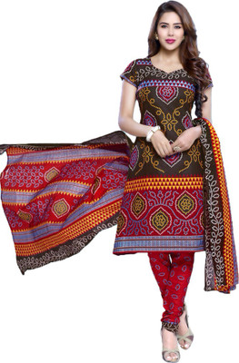 

Indian Wear Online Cotton Printed Salwar Suit Dupatta Material(Un-stitched), Black