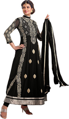 

Shoppie Zone Georgette Embroidered Semi-stitched Salwar Suit Material, Black