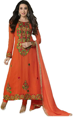 

Party Wear Dresses Georgette Embroidered Semi-stitched Salwar Suit Dupatta Material, Orange