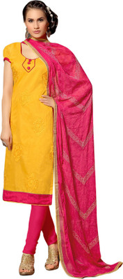 

Khushali Chanderi Self Design, Embroidered Salwar Suit Dupatta Material(Un-stitched), Pink;yellow