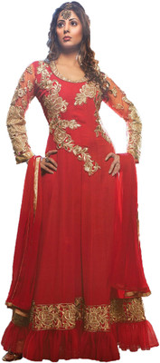 

Vandv Shop Georgette Self Design Salwar Suit Dupatta Material(Un-stitched), Golden;maroon