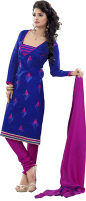 

Khushali Chanderi Self Design, Embroidered Salwar Suit Dupatta Material(Un-stitched), Blue