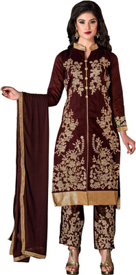 

Manmauj Chanderi Embroidered Salwar Suit Dupatta Material(Un-stitched), Beige