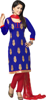 

Khushali Chanderi Self Design, Embroidered Salwar Suit Dupatta Material(Un-stitched), Blue;red