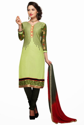 Vbuyz Cotton Embroidered Semi-stitched Salwar Suit Dupatta Material, Green