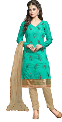 

Jiya Chanderi Self Design, Embroidered Salwar Suit Dupatta Material(Un-stitched), Green
