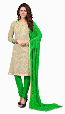 

Khushali Chanderi Self Design, Embroidered Salwar Suit Dupatta Material(Un-stitched), Beige;green