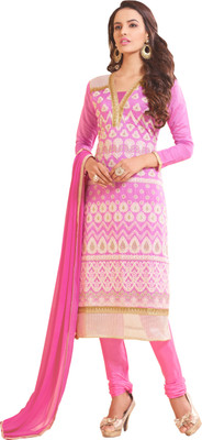 

Jiya Chanderi Self Design, Embroidered, Embellished Salwar Suit Dupatta Material(Un-stitched), Pink