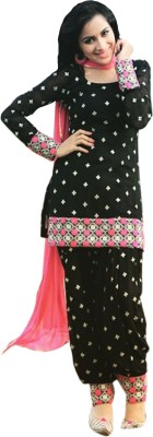 

V And V Shop Cotton Embroidered Semi-stitched Salwar Suit Dupatta Material, Black;pink