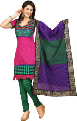 

Roohi Cotton Embroidered Salwar Suit Dupatta Material(Un-stitched), Pink