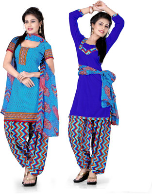 

Women Latest Fancy Designer Salwar Suit Crepe Solid, Printed Salwar Suit Dupatta Material(Un-stitched), Multicolor