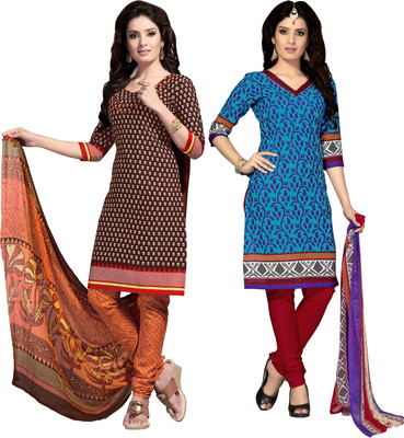 

Khushali Cotton Self Design, Printed Salwar Suit Dupatta Material(Un-stitched), Blue;brown;purple;white