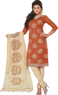 

Jiya Silk Self Design Salwar Suit Dupatta Material(Un-stitched), Beige;orange