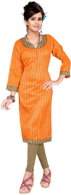 

Trendz Apparels Silk Striped Kurti Fabric(Un-stitched), Orange