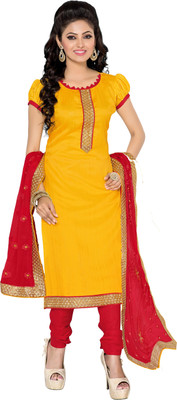 

Jiya Silk Self Design, Embroidered Salwar Suit Dupatta Material(Un-stitched), Red;yellow