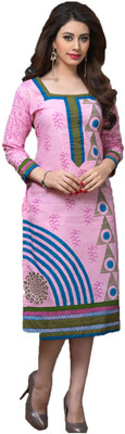

V And V Shop Cotton Printed Kurti Fabric(Un-stitched), Blue;light pink