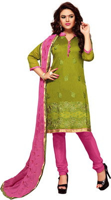 

BanoRani Chanderi Embroidered Dress/Top Material(Un-stitched), Green