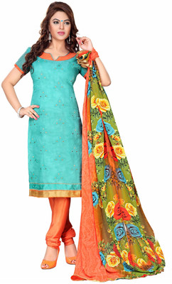 Trendz Apparels Chanderi Embroidered Dress/Top Material(Un-stitched), Blue