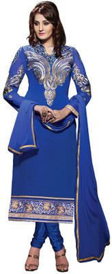 

Jiya Georgette Embroidered Dress/Top Material(Un-stitched), Blue