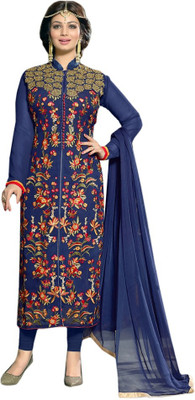 

Trendz Apparels Georgette Printed Dress/Top Material(Un-stitched), Blue