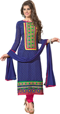 

V And V Shop Chanderi Embroidered Salwar Suit Dupatta Material(Un-stitched), Blue;pink
