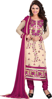 

Khushali Chanderi Self Design, Embroidered Salwar Suit Dupatta Material(Un-stitched), Beige;purple
