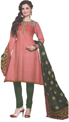 

Party Wear Dresses Cotton Printed Semi-stitched Salwar Suit Dupatta Material, Orange