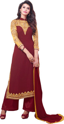 

Diva Divine Georgette Embroidered Semi-stitched Salwar Suit Dupatta Material, Brown