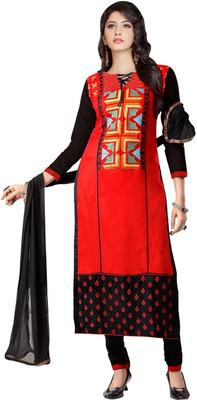 

Parishi Fashion Cotton Embroidered Salwar Suit Dupatta Material(Un-stitched), Red