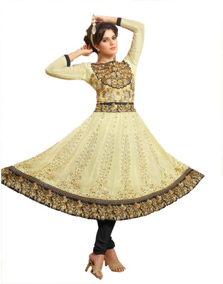 

Party Wear Dresses Georgette Embroidered Semi-stitched Salwar Suit Dupatta Material, Beige