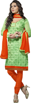 

Khushali Chanderi Self Design, Embroidered Salwar Suit Dupatta Material(Un-stitched), Light green;orange
