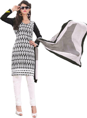

Party Wear Dresses Cotton Printed Salwar Suit Dupatta Material(Un-stitched), White