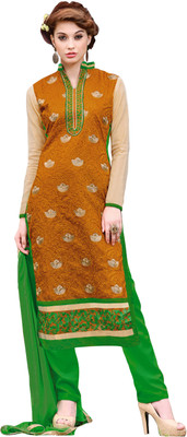 

Khushali Chanderi Self Design, Embroidered Salwar Suit Dupatta Material(Un-stitched), Green;orange