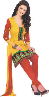 

Indian Wear Online Georgette Embroidered Semi-stitched Salwar Suit Dupatta Material, Yellow