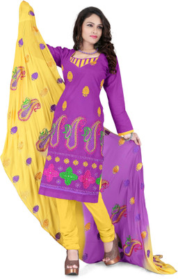 

Khushali Cotton Self Design, Embroidered Salwar Suit Dupatta Material(Un-stitched), Purple;yellow