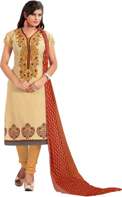 

Khushali Cotton Polyester Blend Self Design, Printed Salwar Suit Dupatta Material(Un-stitched), Beige;red