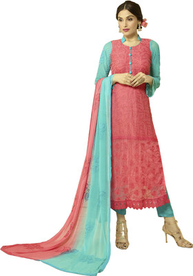 

Jiya Chiffon Self Design, Embroidered Salwar Suit Dupatta Material(Un-stitched), Light blue;pink