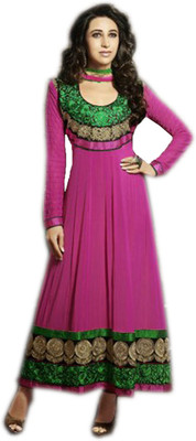 

V And V Shop Georgette Embroidered Semi-stitched Salwar Suit Dupatta Material, Pink