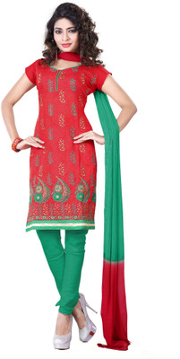

Vardhman Synthetics Chanderi Embroidered Dress/Top Material(Un-stitched), Red