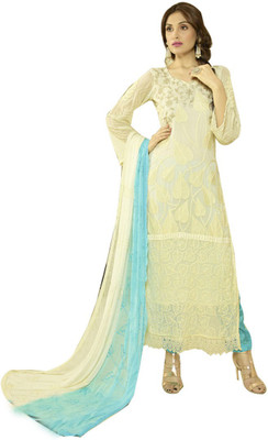 

Vandv Shop Chiffon Embroidered Salwar Suit Material(Un-stitched), White;sky