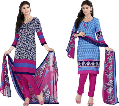 

Jiya Crepe Self Design, Printed Salwar Suit Dupatta Material(Un-stitched), Blue;light blue;white