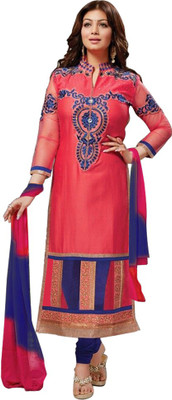 Vandv Shop Cotton Embroidered Semi-stitched Salwar Suit Material, Pink