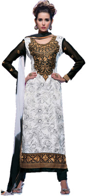 

Party Wear Dresses Georgette Embroidered Semi-stitched Salwar Suit Dupatta Material, White